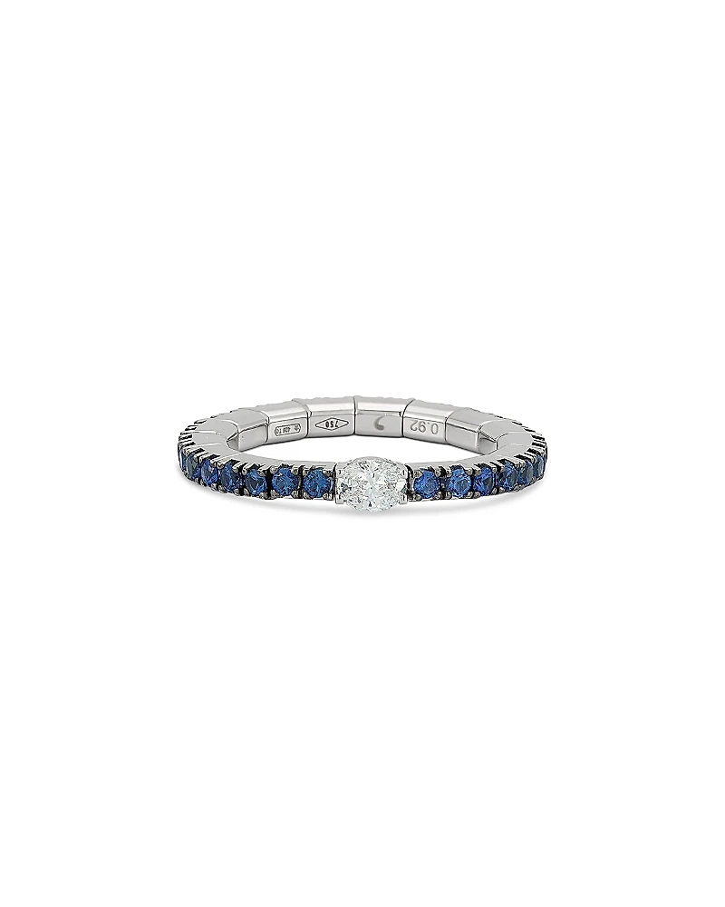 Roberto Demeglio 18K White Gold Extensible by Demeglio Diamond Oval & Blue Sapphire Stretch Band