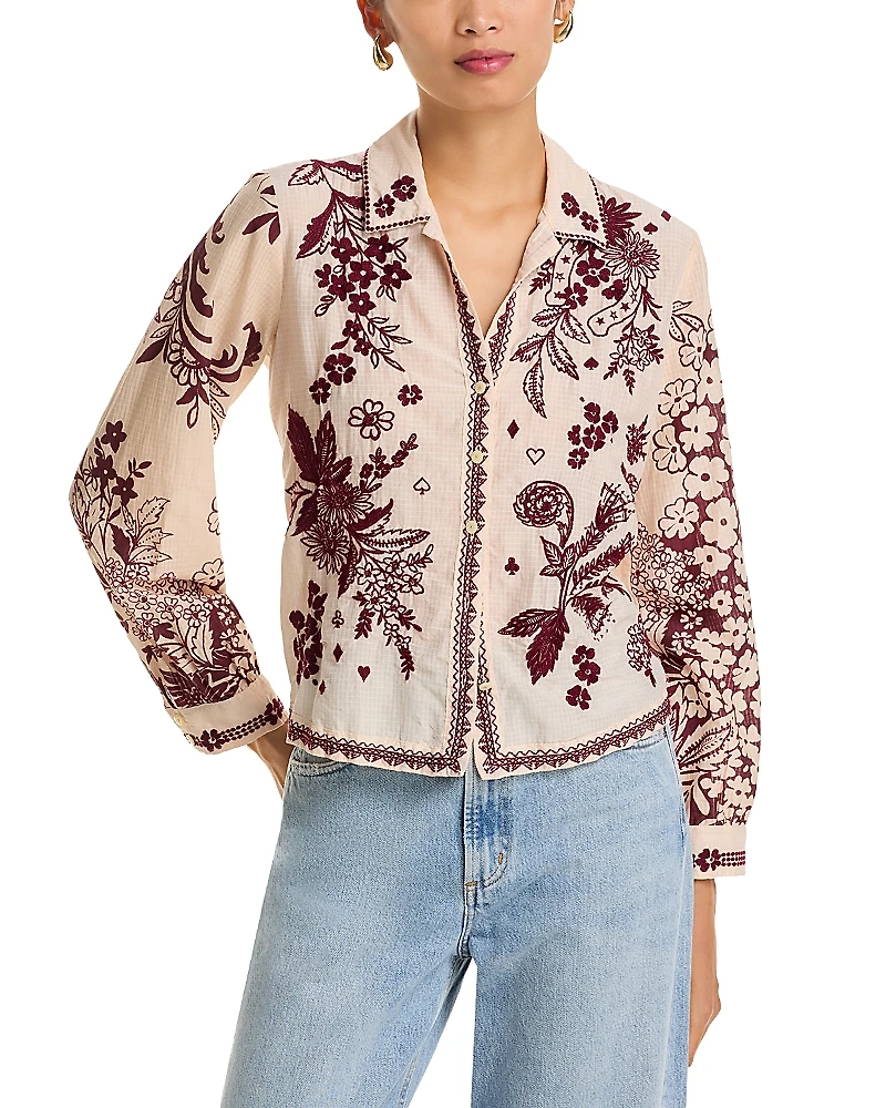 Johnny Was Embroidered Camp Collar Shirt