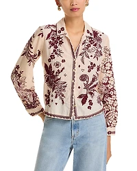 Johnny Was Embroidered Camp Collar Shirt