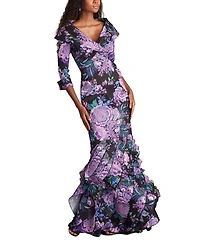 Blythe Floral Portrait Collar Gown