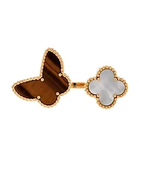 Pre-Owned Van Cleef & Arpels Lucky Alhambra Between the Finger Ring 18K Gold with Mother of Pearl and Tiger Eye