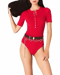 Maje Ribbed Knit Sleeve Bodysuit