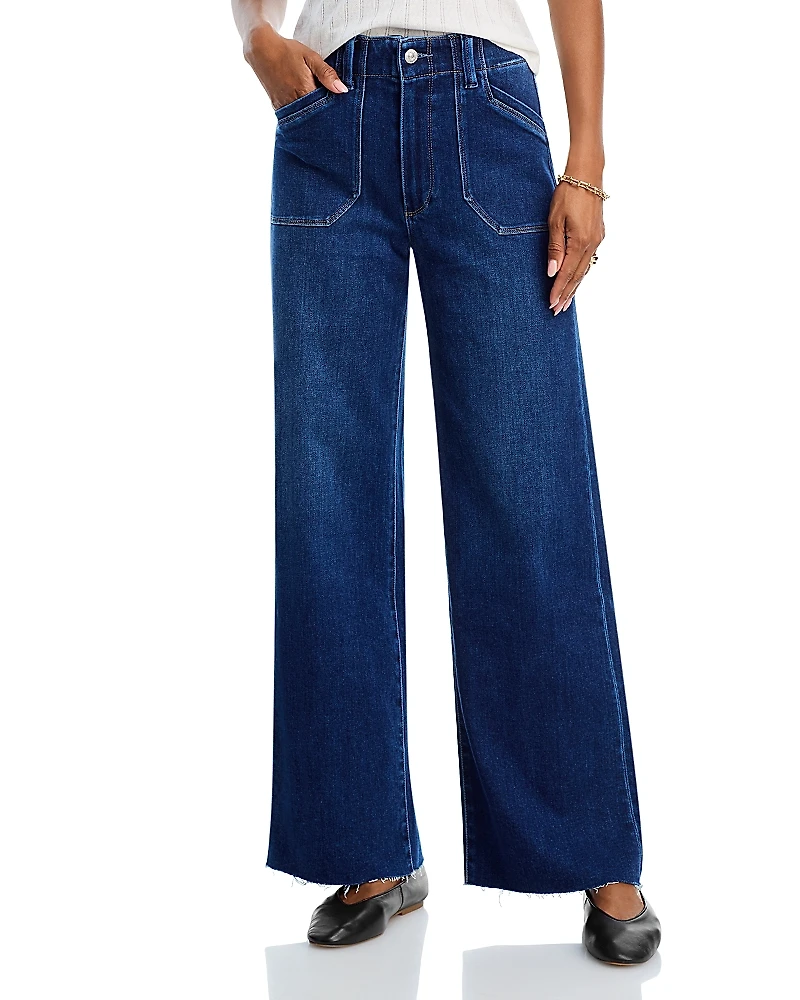 Paige Anessa High Rise Raw Hem Wide Leg Jeans