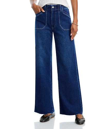 Paige Anessa High Rise Raw Hem Wide Leg Jeans