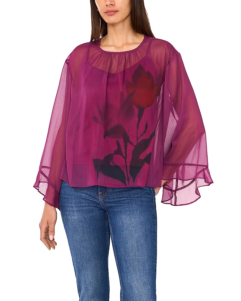 Vince Camuto Crewneck Flutter Sleeve Top