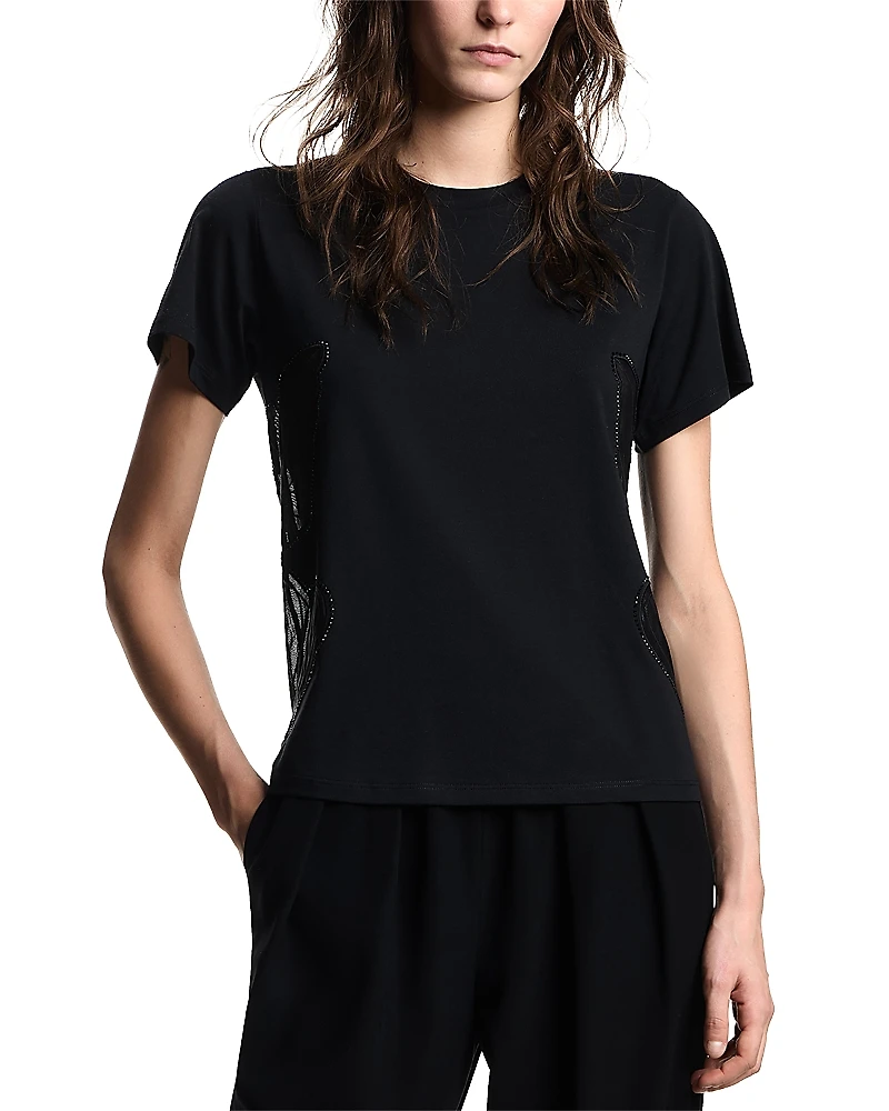Emporio Armani Rhinestone Tulle Inset Tee