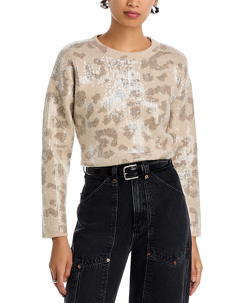 Aqua Sequin Leopard Sweater - Exclusive