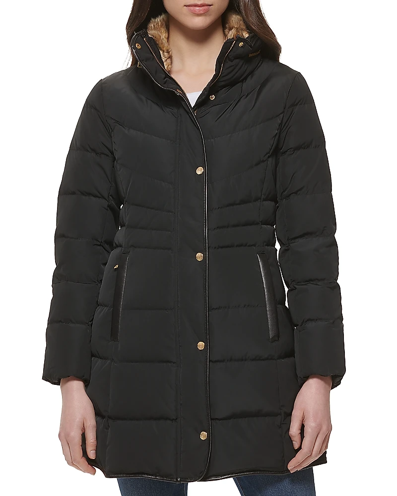 Cole Haan Quilted Hidden Hood Coat