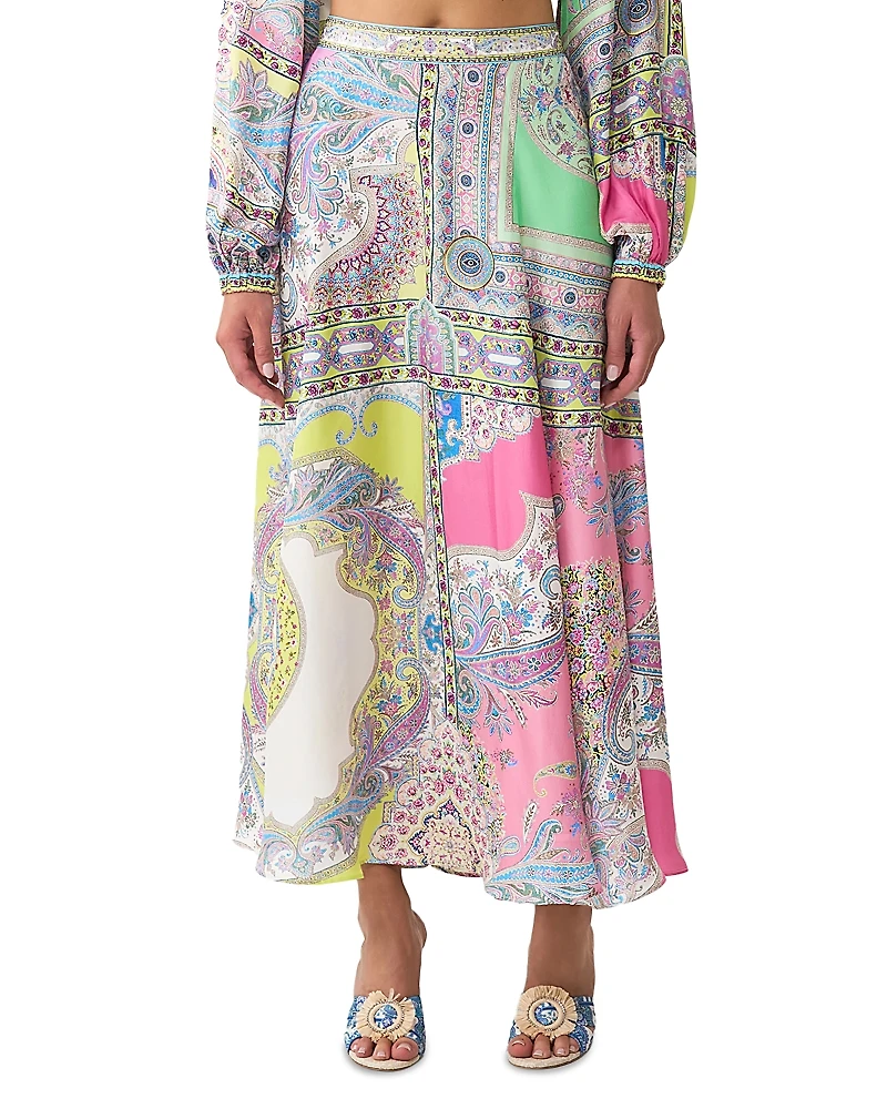 Camilla Paneled Flared Long Silk Skirt