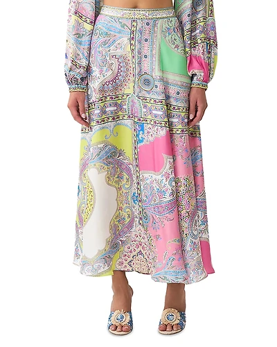 Camilla Paneled Flared Long Silk Skirt