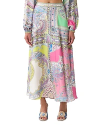 Camilla Paneled Flared Long Silk Skirt