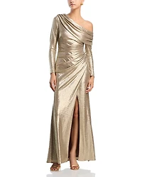 Aqua Draped Foiled Gown - Exclusive