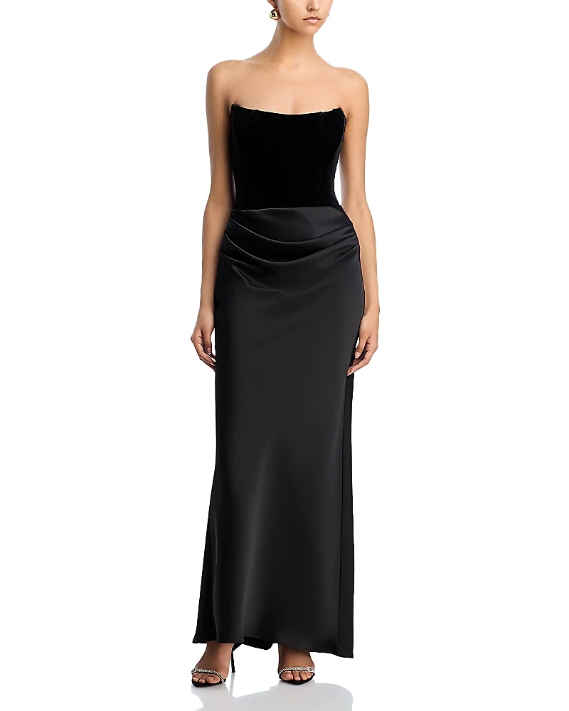 Aqua Strapless Velvet Bodice Gown - Exclusive