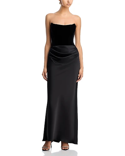 Aqua Strapless Velvet Bodice Gown - Exclusive