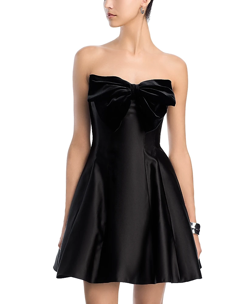 Aqua Velvet Bow Mini Dress - Exclusive