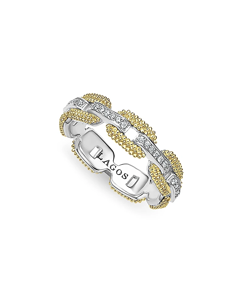 Lagos 18K Yellow Gold & Sterling Silver Caviar Lux Diamond Chain Link Ring - Exclusive
