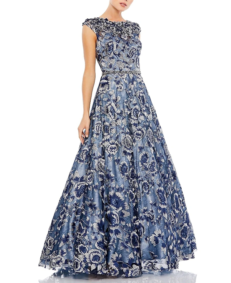 Mac Duggal Embellished Cap Sleeve High Neck Ballgown