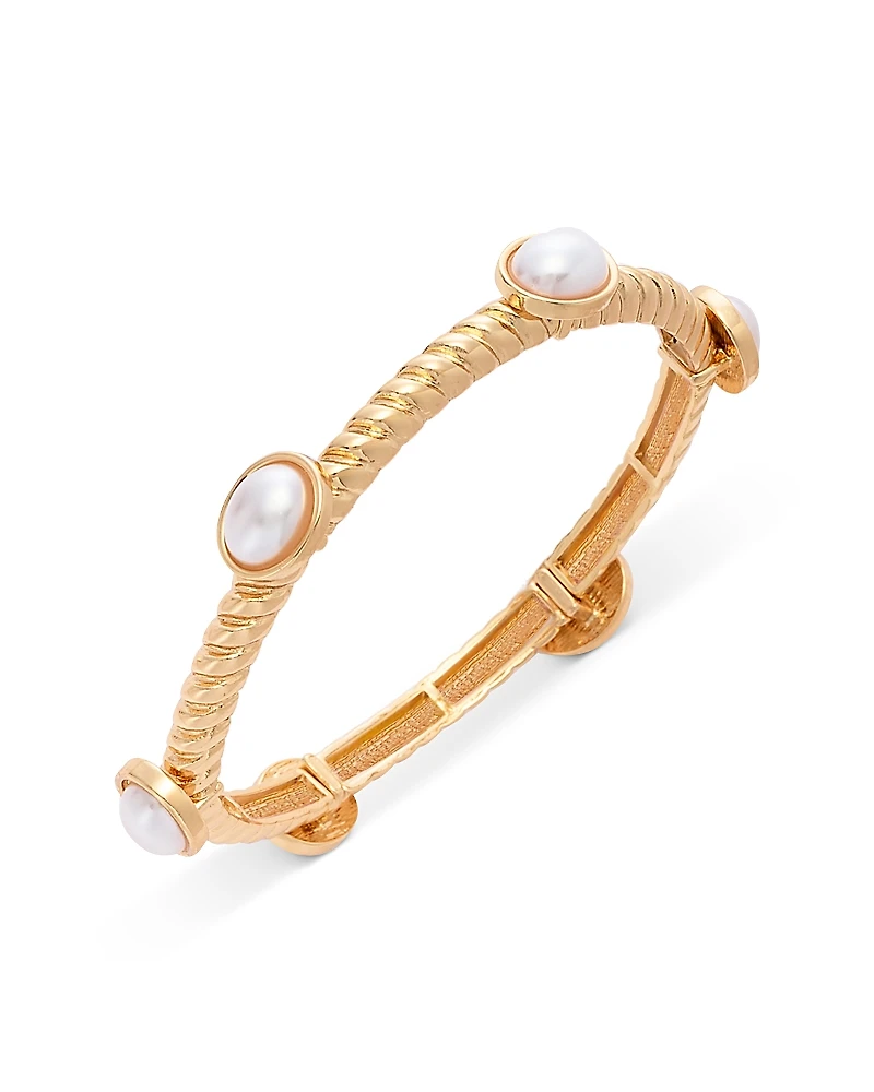 Aqua Imitation Pearl Twist Texture Bangle Bracelet - Exclusive