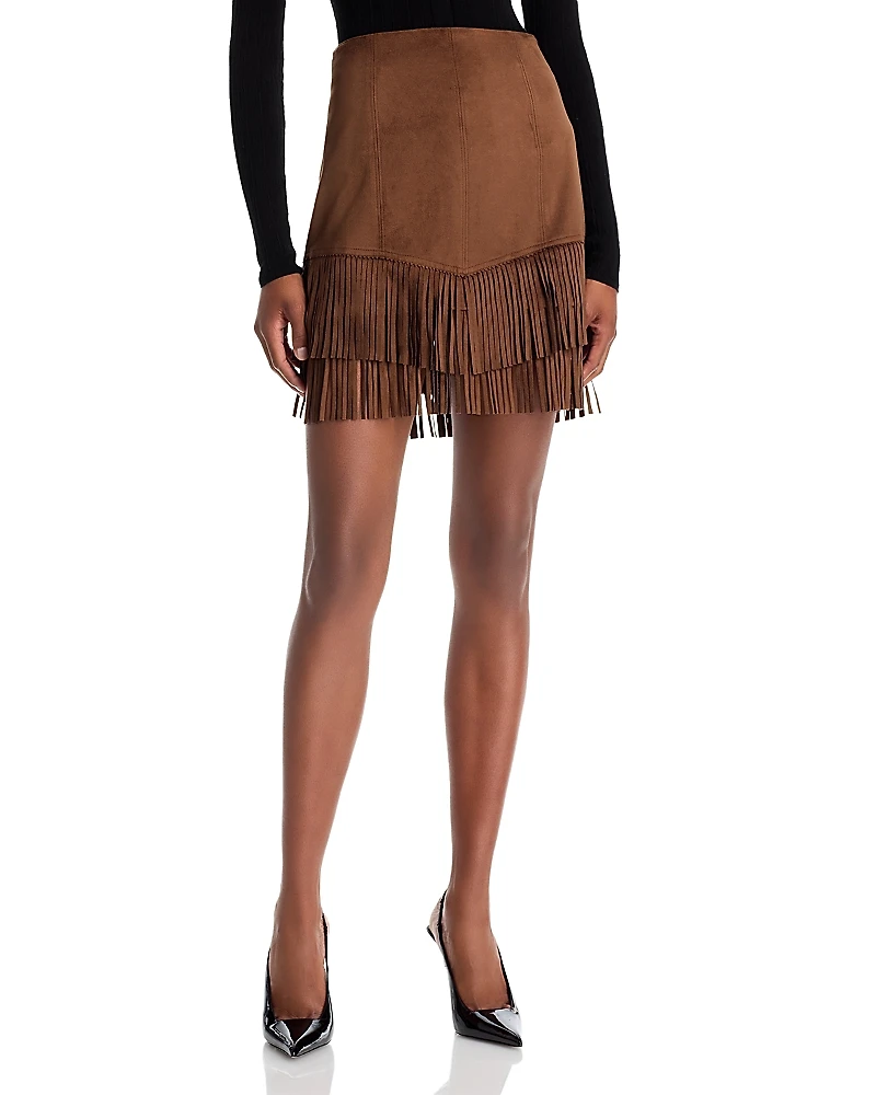 L'Agence Lyle Faux Suede Fringe Mini Skirt