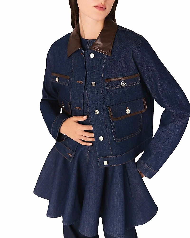 Maje Denim Jacket with Faux Leather