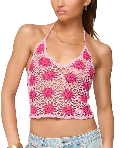 Edikted Contrast Floral Crochet Halter Top