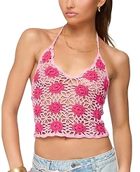 Edikted Contrast Floral Crochet Halter Top