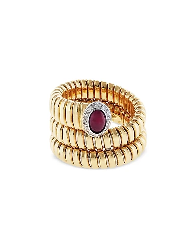 Alberto Milani 18K Yellow Gold Via Giardino Ruby & Diamond Tubogas Wrap Ring