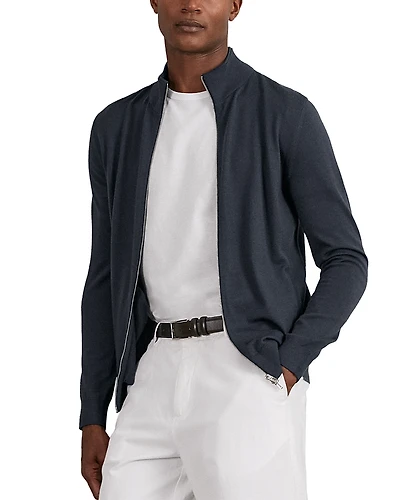 Reiss Hampshire Long Sleeved Merino Wool Zip Through Funnel Neck Shirt