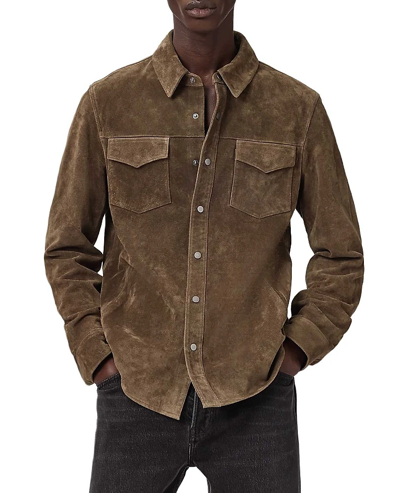 Allsaints Sully Suede Regular Fit Button Down Shirt