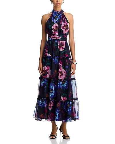 Aqua Floral Halter Guest of Maxi Dress - Exclusive
