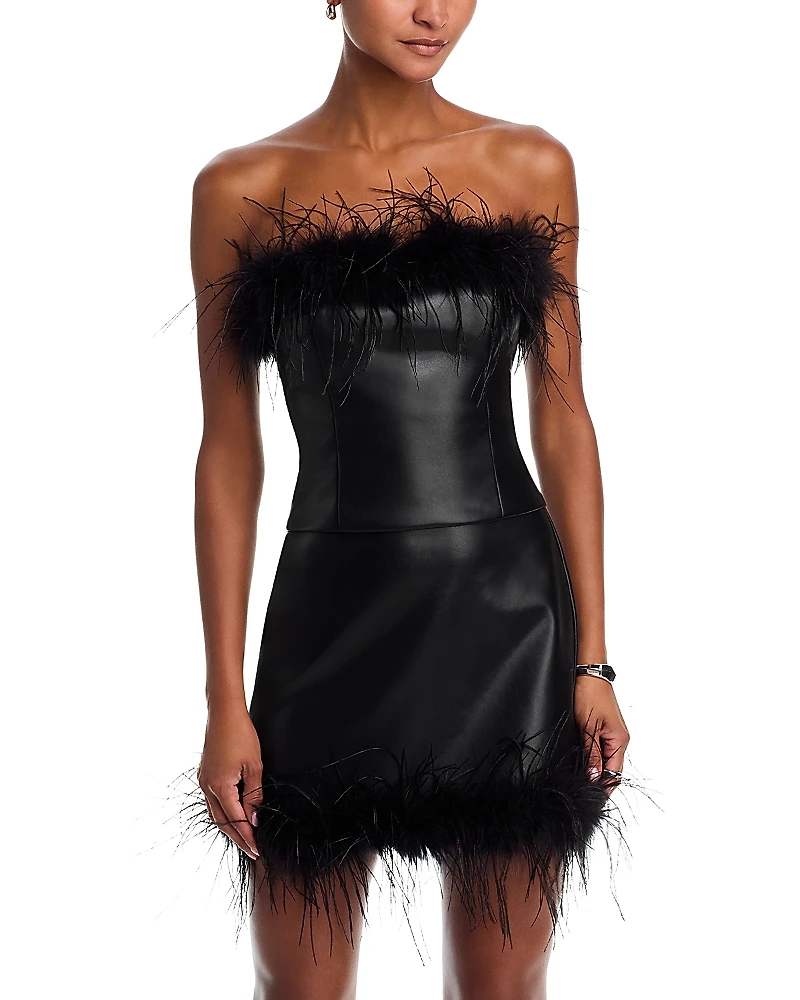 Aqua Feather Trim Faux Leather Top - Exclusive