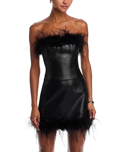 Aqua Feather Trim Faux Leather Top - Exclusive