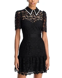 Aqua Pearl Trim Short Sleeve Lace Mini Dress - Exclusive