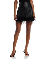 Aqua Faux Leather Feather Trim Mini Skirt - Exclusive