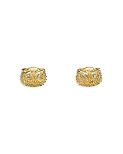 Temple. St. Clair 18K Yellow Gold Fj Diamond Athena Owl Stud Earrings