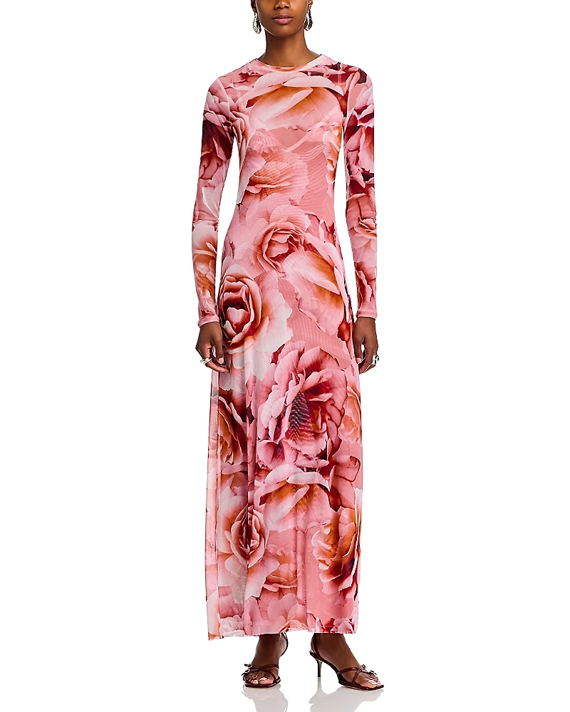 Afrm Paola Round Neck Mesh Dress