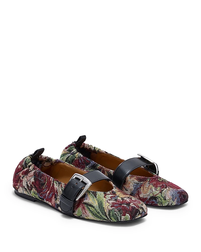 Ganni Women's Tapestry Buckle Strap Ballet Flats