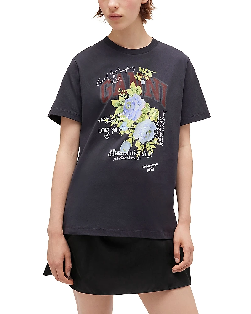 Ganni Rose Logo Graphic Tee