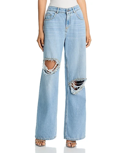 Area Distressed Crystal High Rise Relaxed Jeans