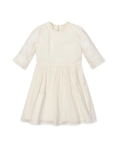 Hope & Henry Girls' Organic Flutter Sleeve Tiered Eyelet Dress - Little Kid, Big Kid