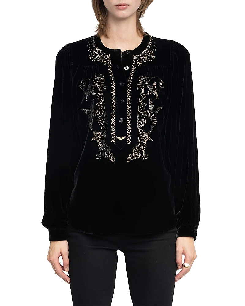 Zadig & Voltaire Tigy Embroidered Velvet Top