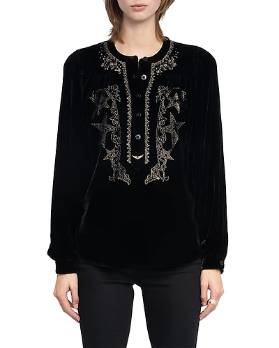 Zadig & Voltaire Tigy Embroidered Velvet Top