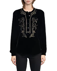Zadig & Voltaire Tigy Embroidered Velvet Top