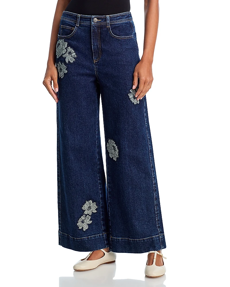 Cinq a Sept Betsy Applique High Rise Wide Leg Jeans