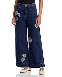 Cinq a Sept Betsy Applique High Rise Wide Leg Jeans