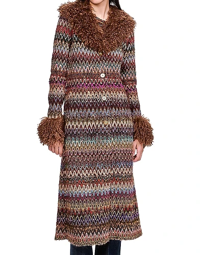 Anna Sui Bargello Faux Fur Trim Coat
