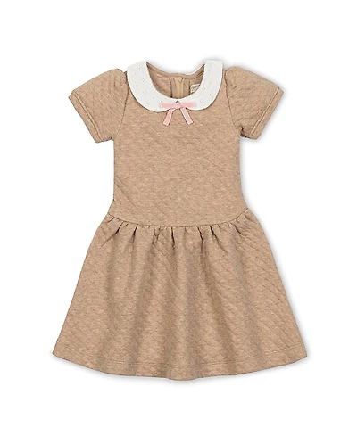 Hope & Henry Girls' Short Sleeve Quilted Dress with Eyelet Collar - Little Kid, Big Kid