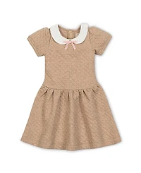 Hope & Henry Girls' Short Sleeve Quilted Dress with Eyelet Collar - Little Kid, Big Kid