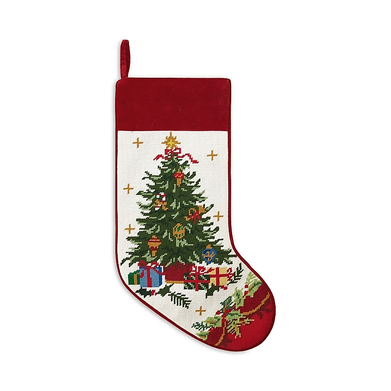 Peking Handicraft Tree with Presents Embroidered Needlepoint Stocking