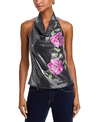 Aqua Sequin Floral Halterneck Top - Exclusive